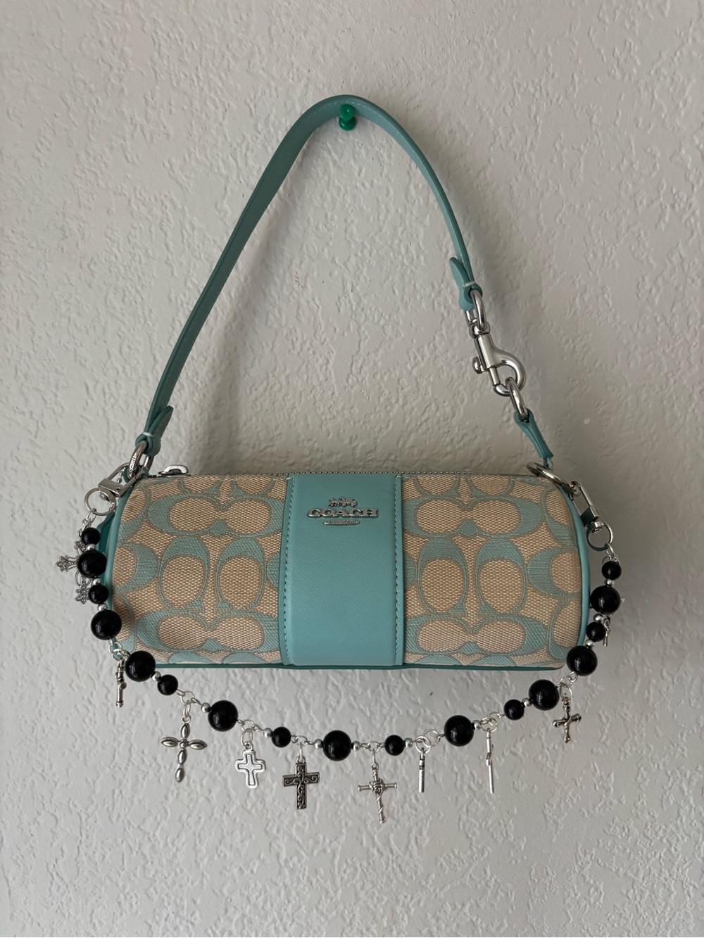Gothic Cross Rosary Bag Charm | Handmade Black Beaded Purse Chain Accessory